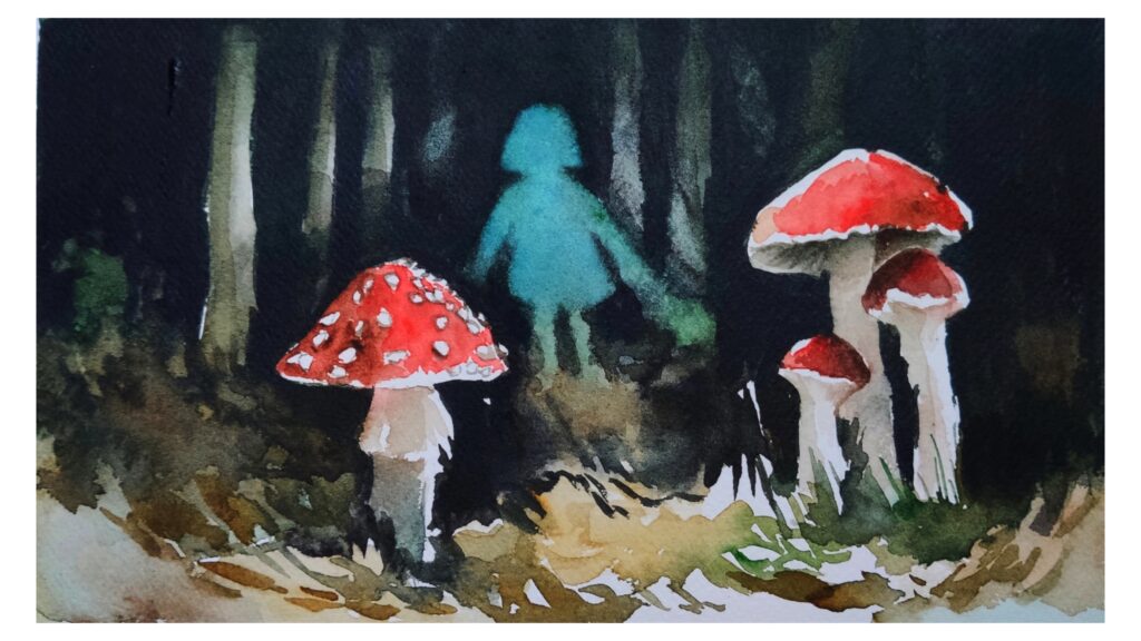 El monte de las delicias, acuarela y tinta sobre papel, 11 cm x 20 cm, 2020