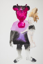 niña con mascara y muñeca, acuarela, josefina madariaga
